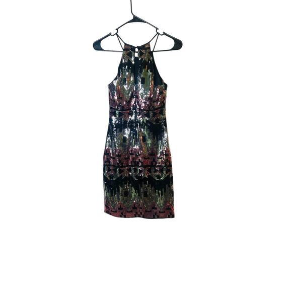 My Michelle Chevron Sequin Sleeveless Bodycon Cocktail Party Mini Dress Size 1 - Picture 3 of 11